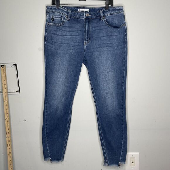 KanCan Jeans Womens 32 Blue Medium Wash Ankle Stretch Frayed Hem Zipper Leg - Picture 1 of 12